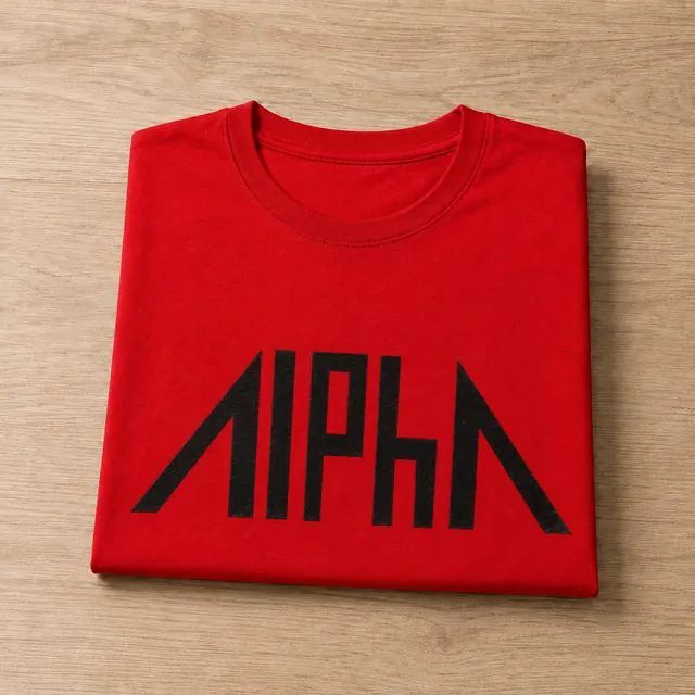 Tee-shirt ALPHA Édition Stonan Wear rouge plié, lettrage ALPHA noir